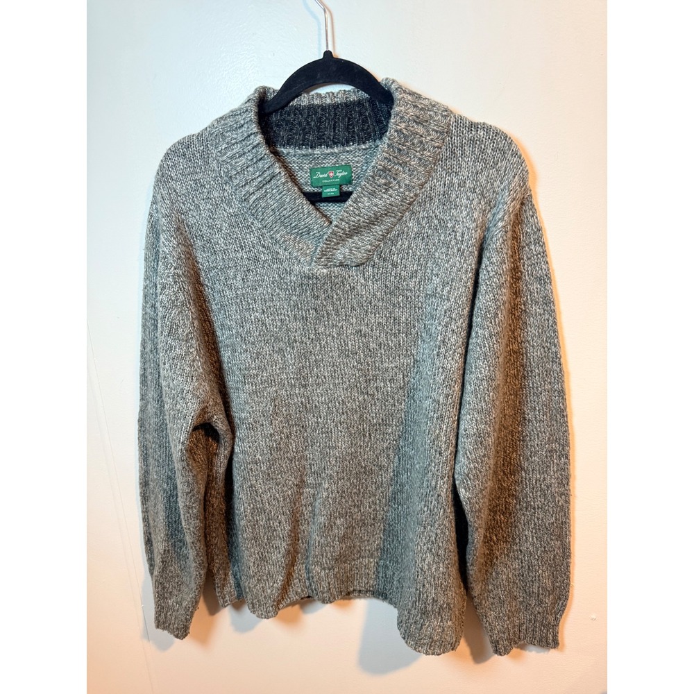 David Taylor Collection Mens XL Gray Speckled Knit V Neck‎ Pullover Sweater